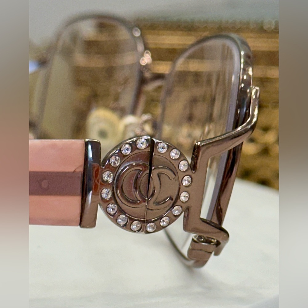 Oleg Cassini - Rose Pink Marbled Rx Eyeglass Frames/Crystal Logo Accents - EUC - Picture 13 of 16